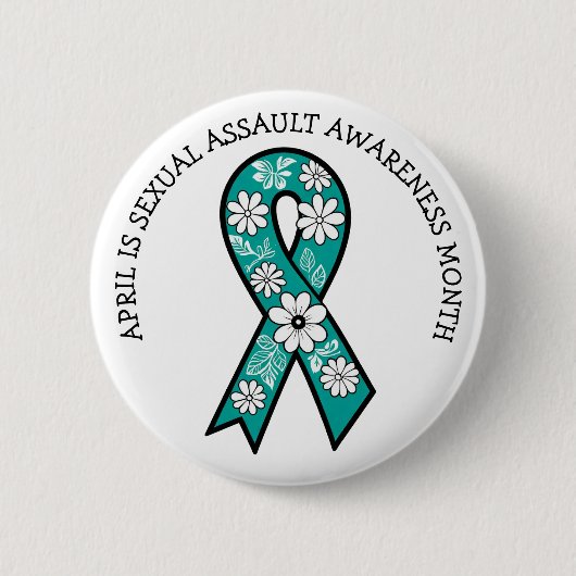 Badge Rond 5 Cm April is Sexual Assault Awareness Month | Teal (Devant)