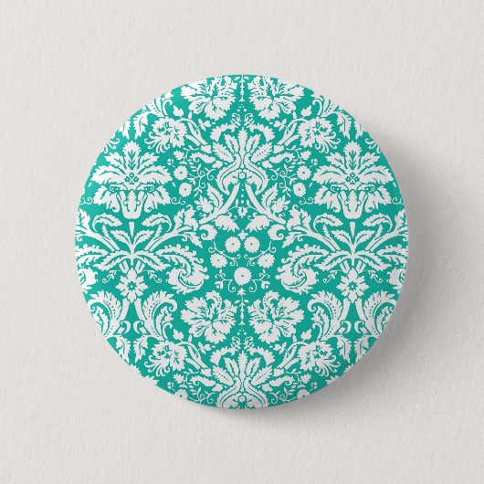Badge Rond 5 Cm Aqua turquoise Teal damask (Devant)