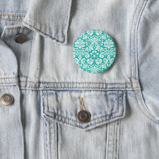 Badge Rond 5 Cm Aqua turquoise Teal damask (En situation)