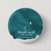 Badge Rond 5 Cm Aquarelle Abstraite couleur turquoise trait de bro (Devant)
