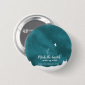 Badge Rond 5 Cm Aquarelle Abstraite couleur turquoise trait de bro (Devant & derrière)