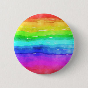 Badge Rond 5 Cm Aquarelle Abstraite Peint Rayures arc-en-ciel