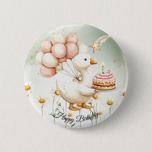 Badge Rond 5 Cm Aquarelle Bébé Oie blanche Anniversaire fête migno (Devant)
