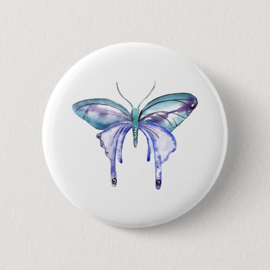 Badge Rond 5 Cm aquarelle bleu bleu pourpre papillon (Devant)