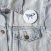 Badge Rond 5 Cm aquarelle bleu bleu pourpre papillon (En situation)