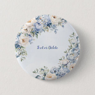 Badge Rond 5 Cm Aquarelle bleu Dusty Fleurs d'ivoire Feuille