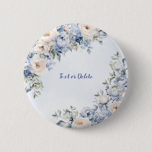 Badge Rond 5 Cm Aquarelle bleu Dusty Fleurs d'ivoire Feuille (Devant)