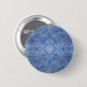 Badge Rond 5 Cm Aquarelle bleue Sri Yantra / Sri Chakra (Devant & derrière)