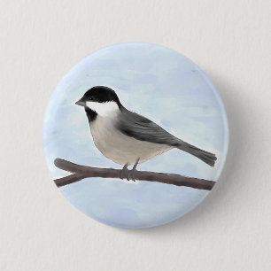 Badge Rond 5 Cm Aquarelle Bouton de chickadee à couvercle noir