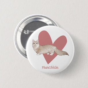 Badge Rond 5 Cm Aquarelle Chat Munchkin Kitty Bouton Coeur rose