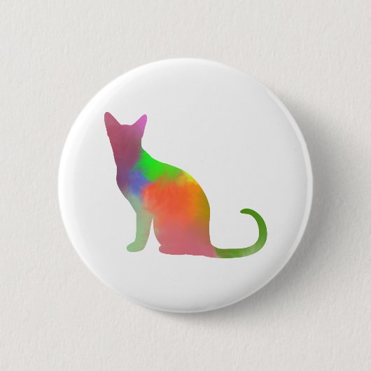 Badge Rond 5 Cm Aquarelle Chat Silhouette (Devant)
