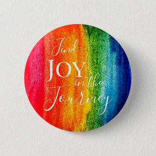 Badge Rond 5 Cm Aquarelle colorée Rainbow Joy Citation inspirante