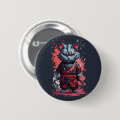 Badge Rond 5 Cm Aquarelle cool Gris Ninja Chat Guerrier (Devant & derrière)
