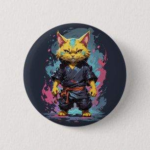Badge Rond 5 Cm Aquarelle cool Jaune Ninja Chat Guerrier