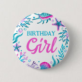 Badge Rond 5 Cm Aquarelle Corail & Coques de mer Anniversaire Fill (Devant)