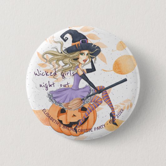 Badge Rond 5 Cm Aquarelle de sorcière fête de la bachelorette Hall (Devant)