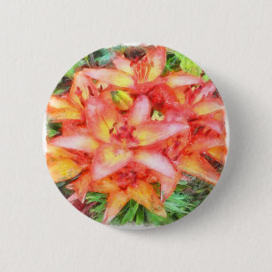 Badge Rond 5 Cm Aquarelle des Lys de couleur corail d'Helen