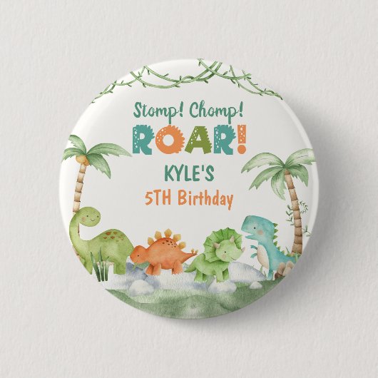 Badge Rond 5 Cm Aquarelle Dinosaur Anniversaire (Devant)