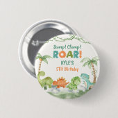Badge Rond 5 Cm Aquarelle Dinosaur Anniversaire (Devant & derrière)
