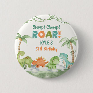 Badge Rond 5 Cm Aquarelle Dinosaur Anniversaire