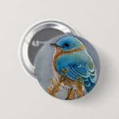 Badge Rond 5 Cm Aquarelle d'oiseau bleu (Devant & derrière)