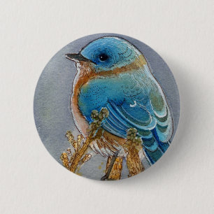Badge Rond 5 Cm Aquarelle d'oiseau bleu