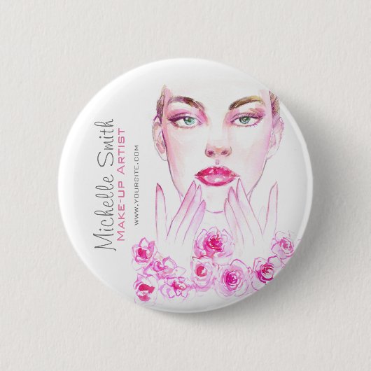 Badge Rond 5 Cm Aquarelle femme et salon de beauté rose marque (Devant)