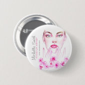 Badge Rond 5 Cm Aquarelle femme et salon de beauté rose marque (Devant & derrière)