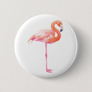 Badge Rond 5 Cm aquarelle Flamant rose