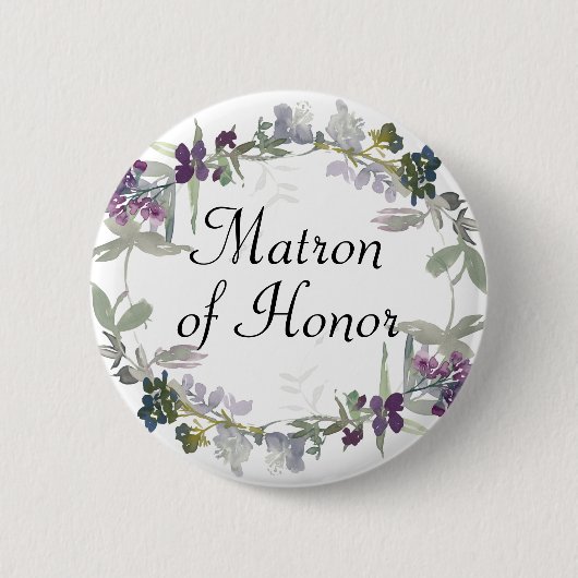 Badge Rond 5 Cm Aquarelle Fleur sauvage Lavender Matron d'honneur (Devant)