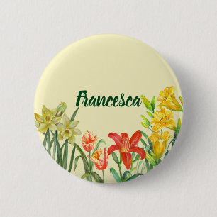 Badge Rond 5 Cm Aquarelle Fleurs de printemps Illustration florale