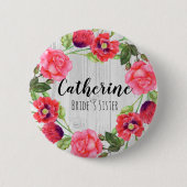 Badge Rond 5 Cm Aquarelle Fleurs d'été Circle Wreath Design (Devant)