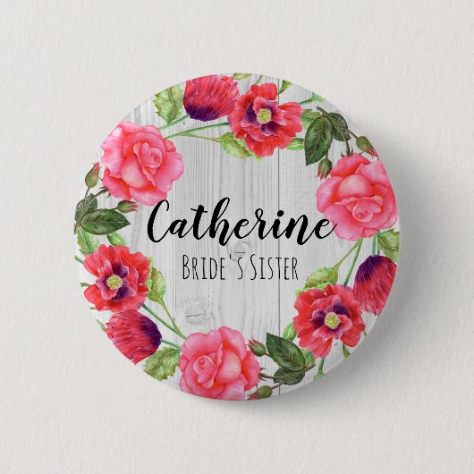 Badge Rond 5 Cm Aquarelle Fleurs d'été Circle Wreath Design (Devant)