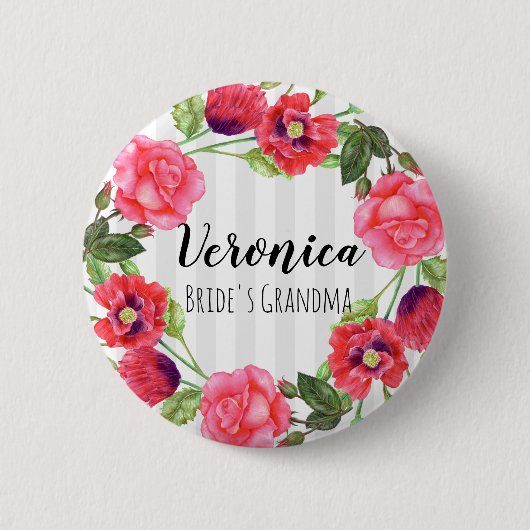 Badge Rond 5 Cm Aquarelle Fleurs d'été Circle Wreath Design (Devant)