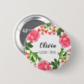 Badge Rond 5 Cm Aquarelle Fleurs roses Circle Conception de courro (Devant & derrière)
