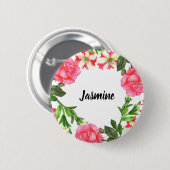 Badge Rond 5 Cm Aquarelle Fleurs roses Circle Conception de courro (Devant & derrière)