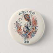 Badge Rond 5 Cm Aquarelle florale attend maman (Devant)