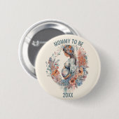 Badge Rond 5 Cm Aquarelle florale attend maman (Devant & derrière)