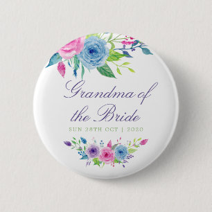 Badge Rond 5 Cm Aquarelle florale Mariage Grand-mère de la mariée