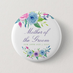 Badge Rond 5 Cm Aquarelle florale Mariage Mère du Marié