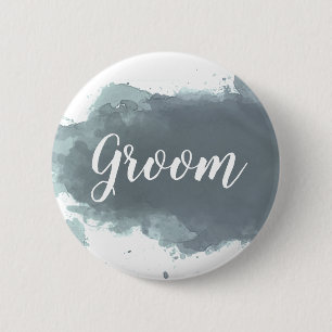 Badge Rond 5 Cm Aquarelle gris-mer - Bouton Texte personnalisé de