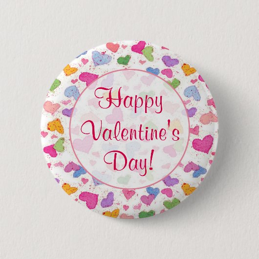 Badge Rond 5 Cm Aquarelle Heureuse Sainte-Valentin Pastel Hearts (Devant)