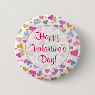 Badge Rond 5 Cm Aquarelle Heureuse Sainte-Valentin Pastel Hearts