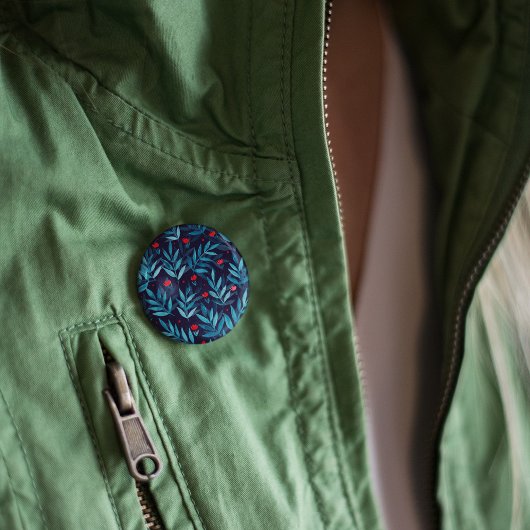 Badge Rond 5 Cm Aquarelle jardin nocturne - turquoise, bleu et rou