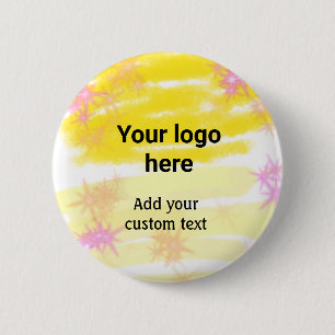 Badge Rond 5 Cm Aquarelle jaune simple ajoutez votre logo texte pe