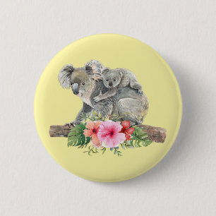 Badge Rond 5 Cm Aquarelle Koala Oears mignonne maman & bébé