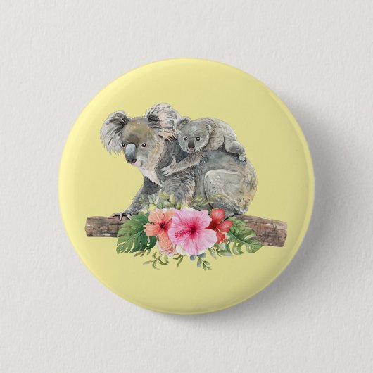 Badge Rond 5 Cm Aquarelle Koala Oears mignonne maman & bébé (Devant)