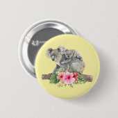 Badge Rond 5 Cm Aquarelle Koala Oears mignonne maman & bébé (Devant & derrière)
