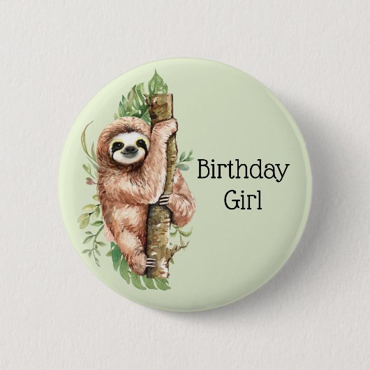 Badge Rond 5 Cm Aquarelle mignonne Sloth Anniversaire fille (Devant)