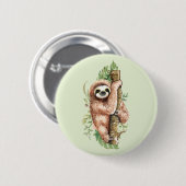 Badge Rond 5 Cm Aquarelle mignonne Sloth & Feuilles tropicaux (Devant & derrière)